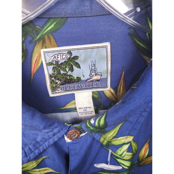 Aftco Shirt Mens 2x Hawaiian Martini Blue water Short Sleeve - Picture 3 of 7